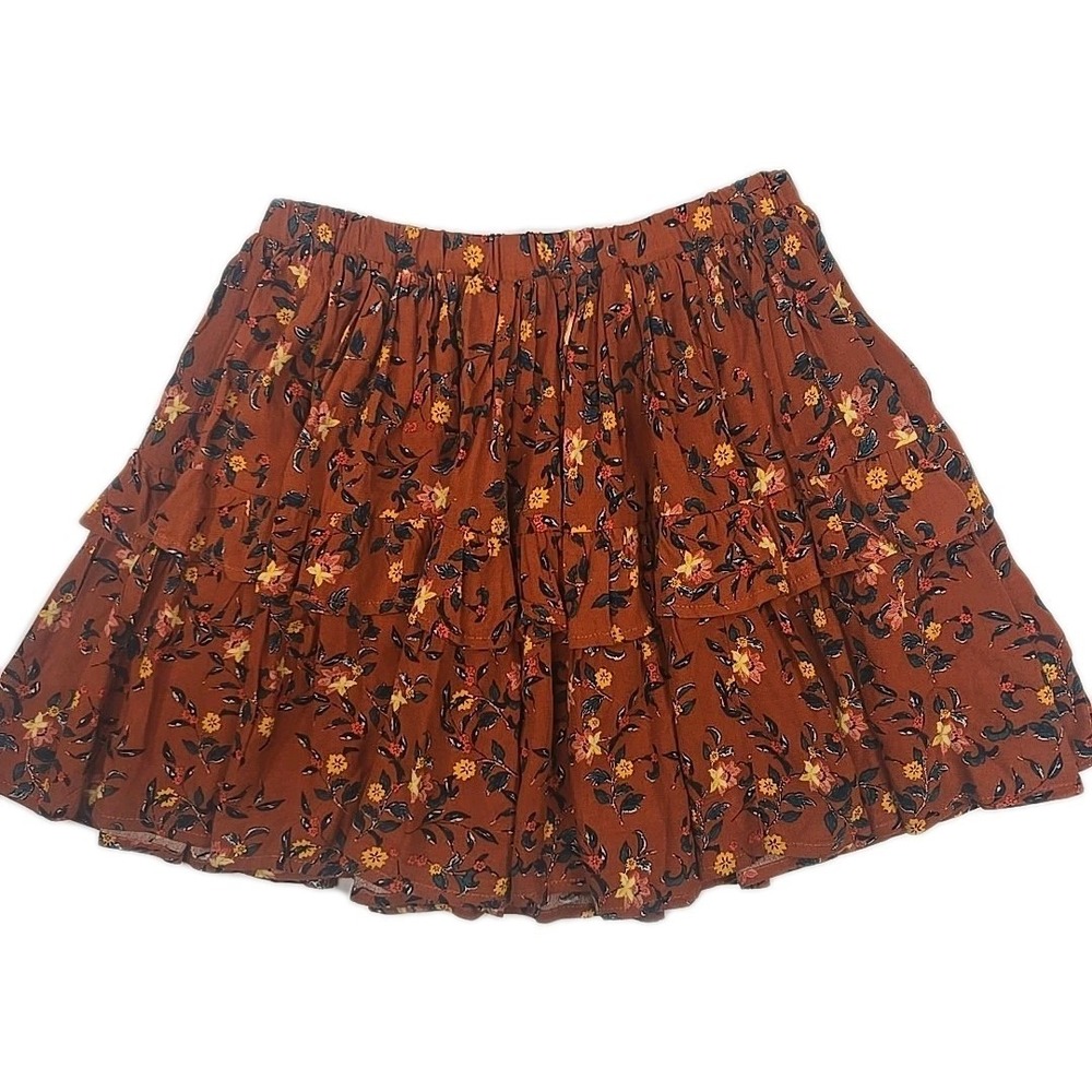 Chelsea & Violet C&V  Orange-Ginger Floral Tiered Ruffle Rayon‎ Mini Skirt XS